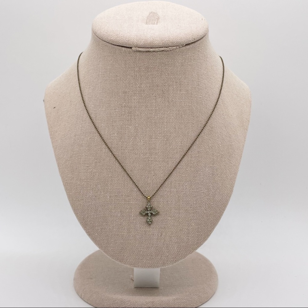 Kenny Ma Gold Tone Necklace Clear Rhinestone Cross Pendant Simple Religious